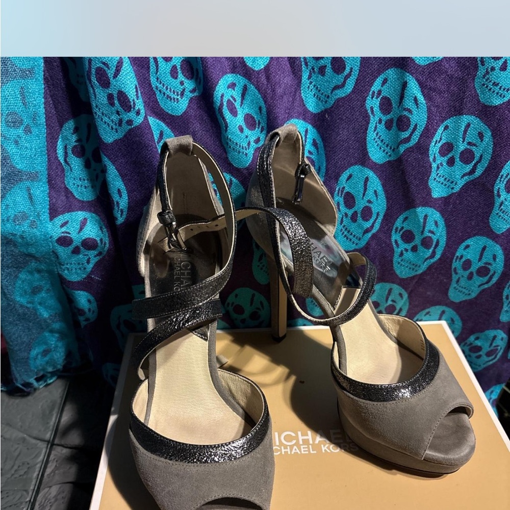 Michael Kors Black and Gray Strappy Heels
